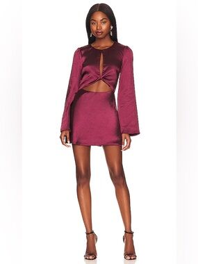 ✨🍇Tularosa Silk Long-Sleeve Cutout Mini Dress - Burgundy Size Small/ never worn!